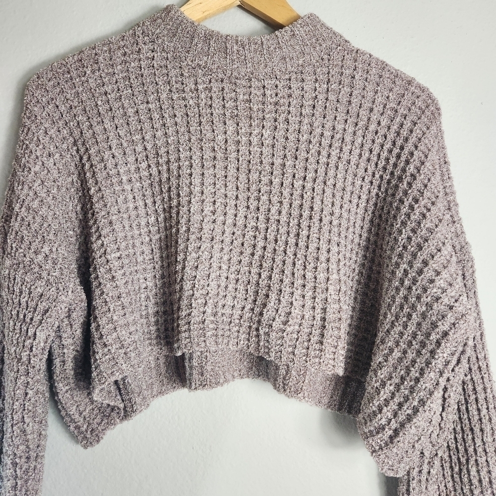 Forever 21 Womens Mauve Chenille Cropped Long Sleeve Crewneck Sweater-Sz S (NWT) - Picture 2 of 7